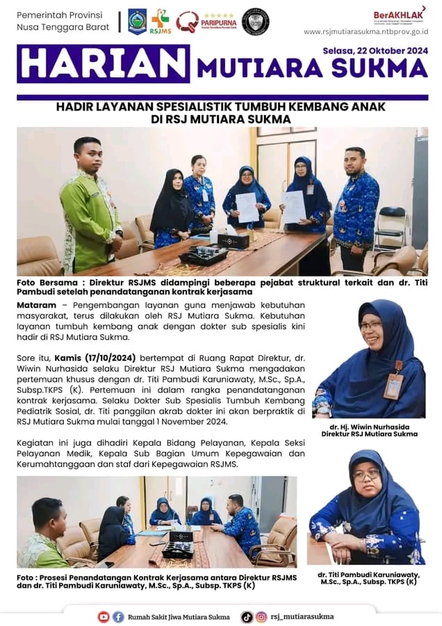 HADIR LAYANAN SPESIALISTIK TUMBUH KEMBANG ANAK DI RSJ MUTIARA SUKMA